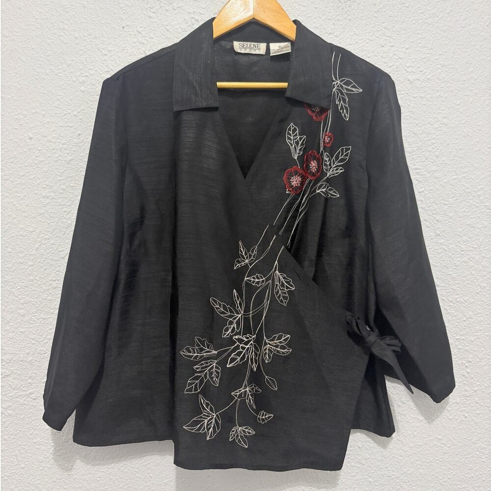 Vintage Selene Sport Wrap Jacket Embroidered Floral Classic Minimalist 90s